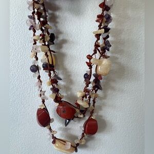 Multi Strand Beaded Layered Necklace Earthy Tribal Boho Artsy Toggle Clasp